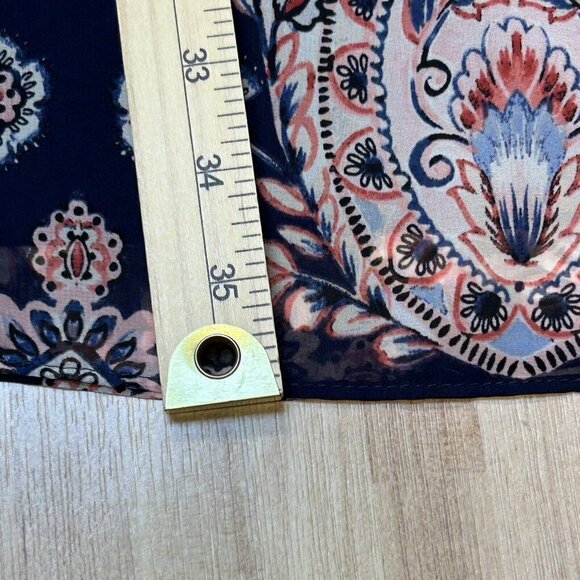 Vince Camuto Dress 10 Shift Tassels Bell Sleeves Navy Blue Pink Floral Boho - Picture 11 of 11